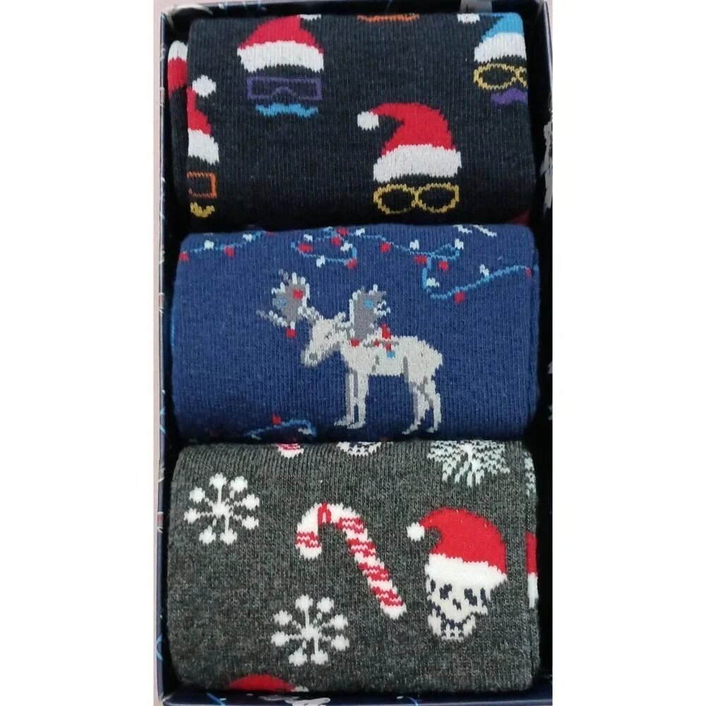 PX Holiday Socks Christmas 3 Pairs Shoe Size 7-12 Unisex Crew Novelty Gift Box
